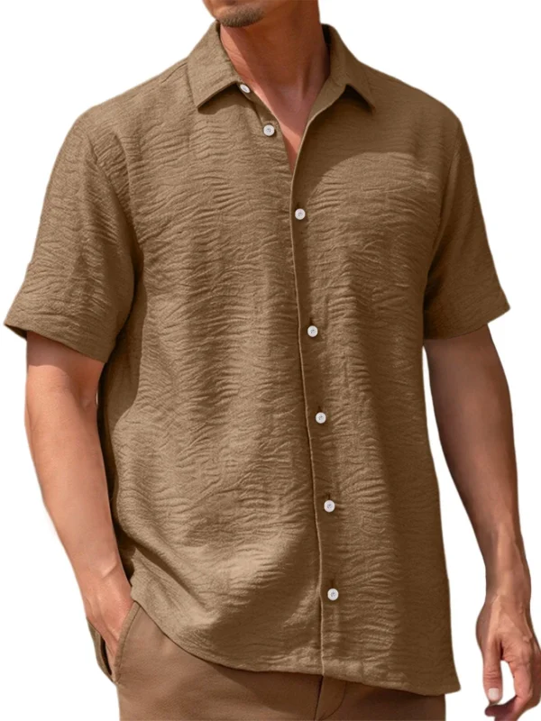 Men's Pleated Solid Color Short Sleeve Shirt