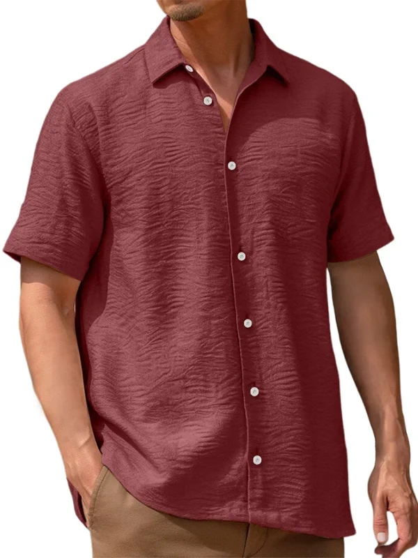 Men's Pleated Solid Color Short Sleeve Shirt - Image 4