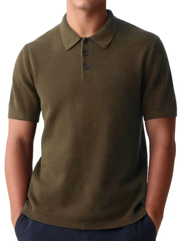 Men's Casual Basic Waffle Fabric Short-Sleeved Polo Shirt