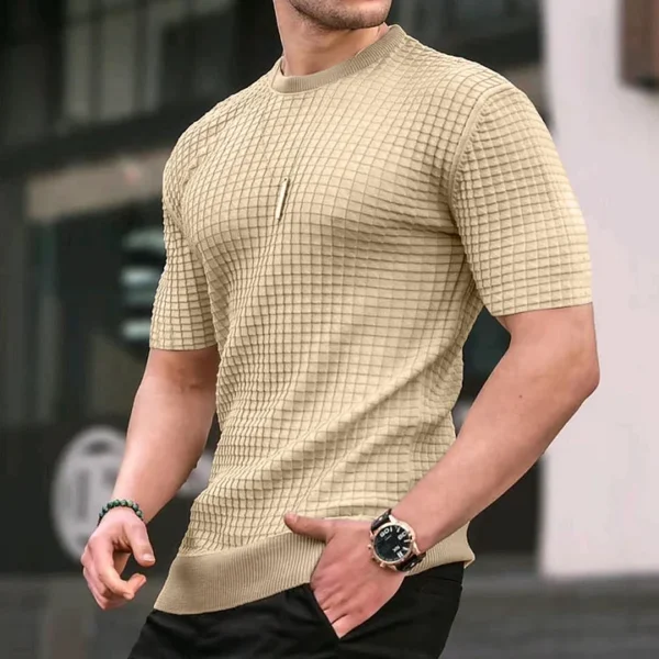 Men's Checkered Round Neck Short Sleeve Casual Polo - Image 2