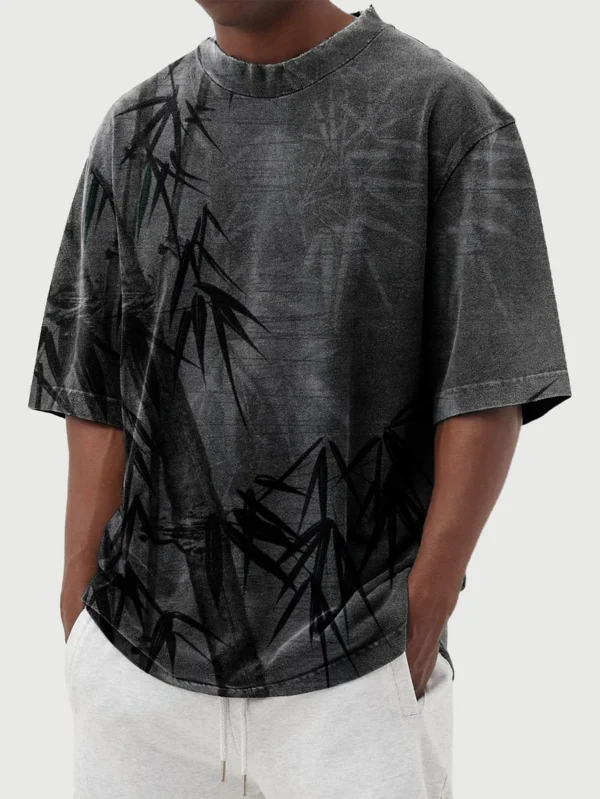 Men's Bamboo Print Round Neck Short Sleeve T-Shirt