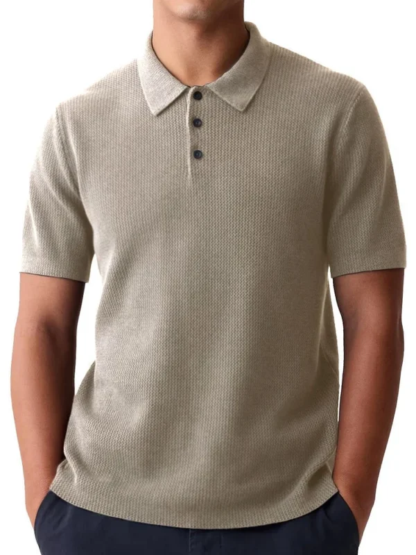 Men's Casual Basic Waffle Fabric Short-Sleeved Polo Shirt - Image 3