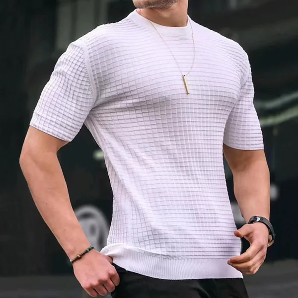 Men's Checkered Round Neck Short Sleeve Casual Polo - Image 3