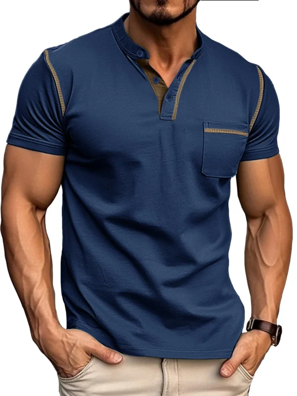 Men's Fashion Cotton Short Sleeve Henley Shirt - Image 3