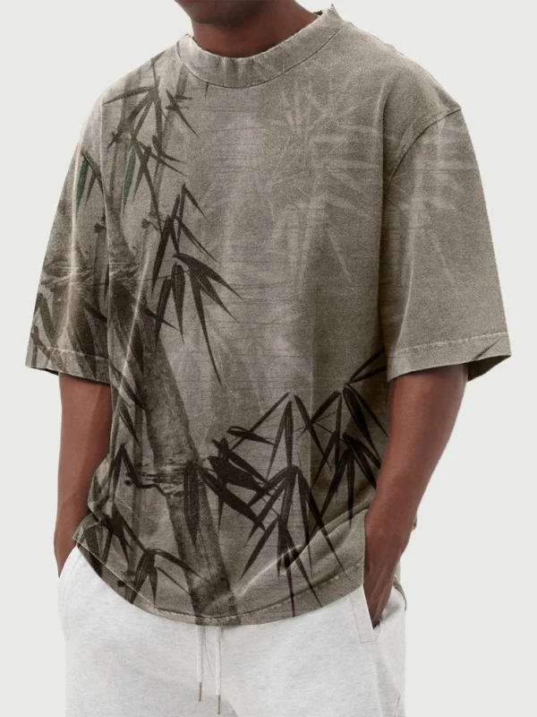 Men's Bamboo Print Round Neck Short Sleeve T-Shirt - Image 2