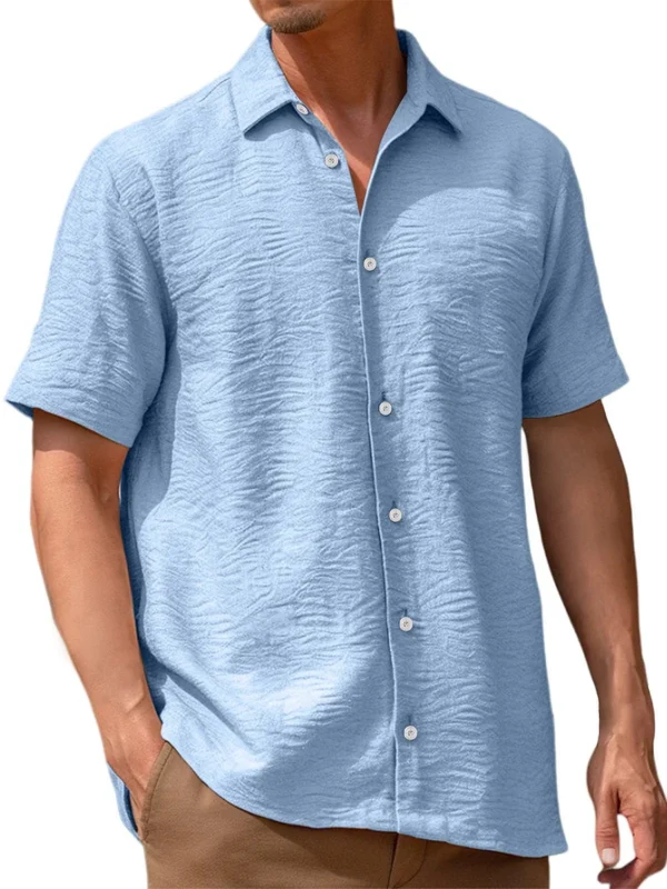 Men's Pleated Solid Color Short Sleeve Shirt - Image 5