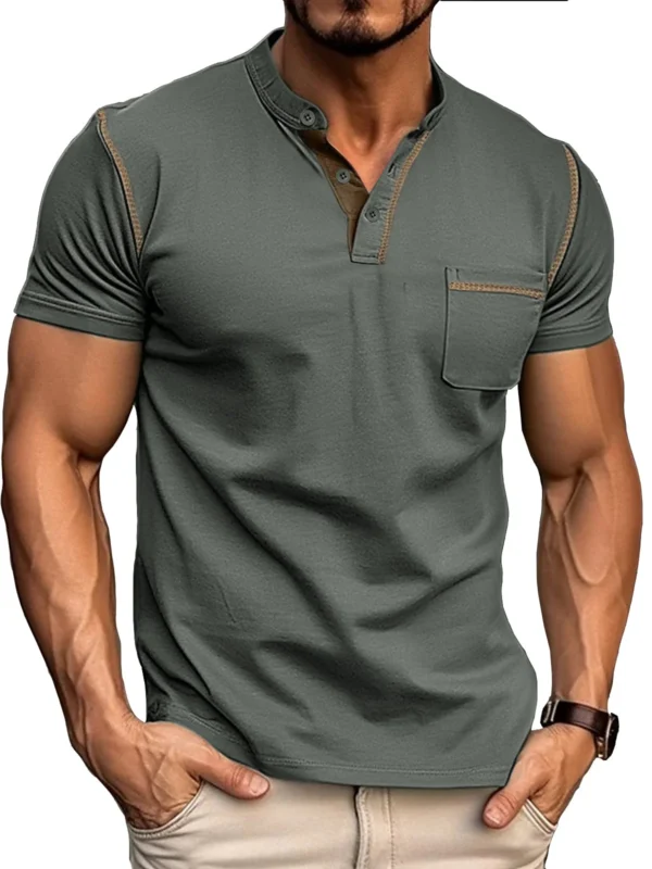 Men's Fashion Cotton Short Sleeve Henley Shirt - Image 4