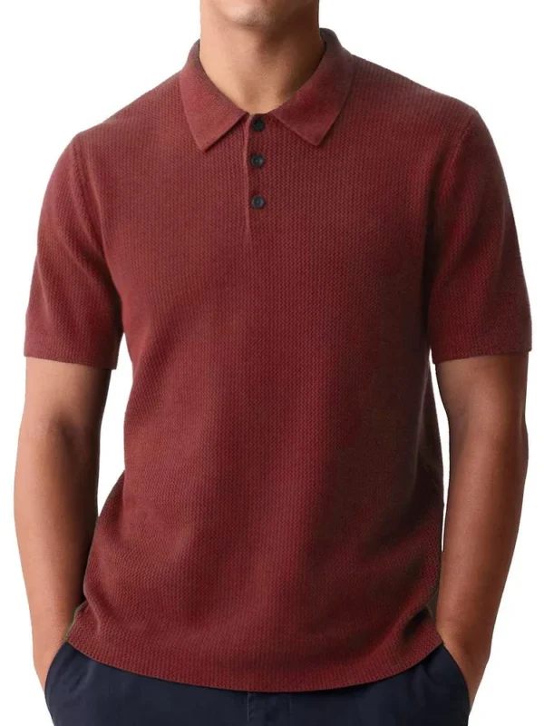 Men's Casual Basic Waffle Fabric Short-Sleeved Polo Shirt - Image 5